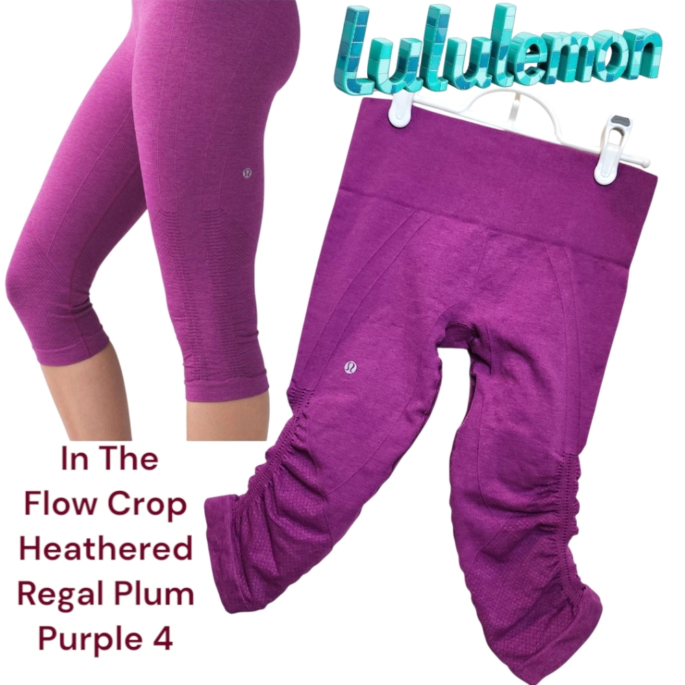 Lululemon Women's In The Flow Crop Sport Leggings Heathered Regal Plum Purple 2